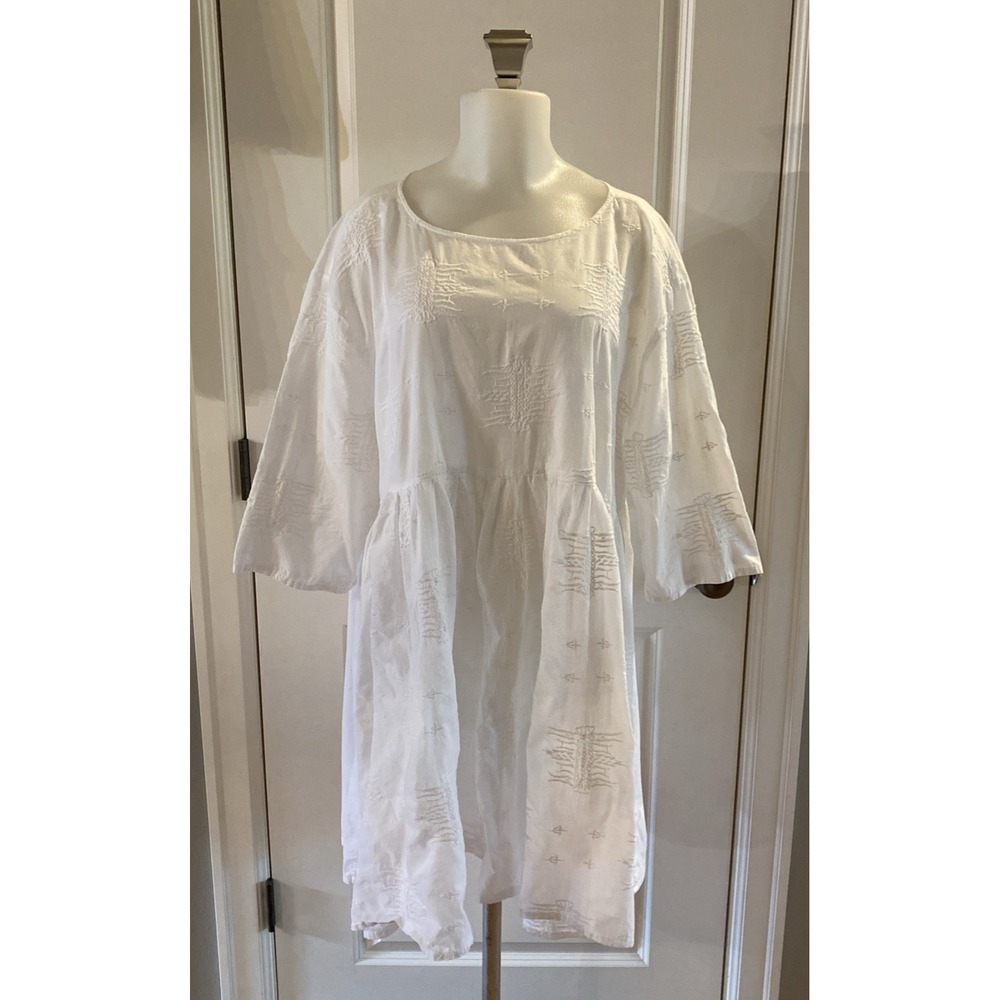Ivan Grundahl Crisp White Cotton Tunic Top Dress Size 38 Lagenlook Cottage Boho